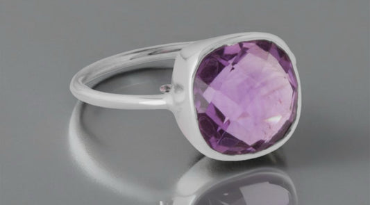 Amethyst Cushion Cut Solitaire Ring- 925 Sterling Silver